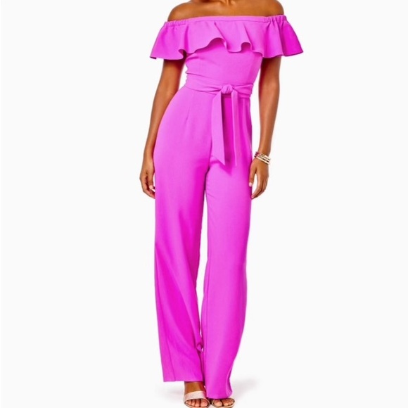 Lilly Pulitzer Jood off the shoulder jumpsuit fuchsia size 14 NEW - Picture 3 of 8